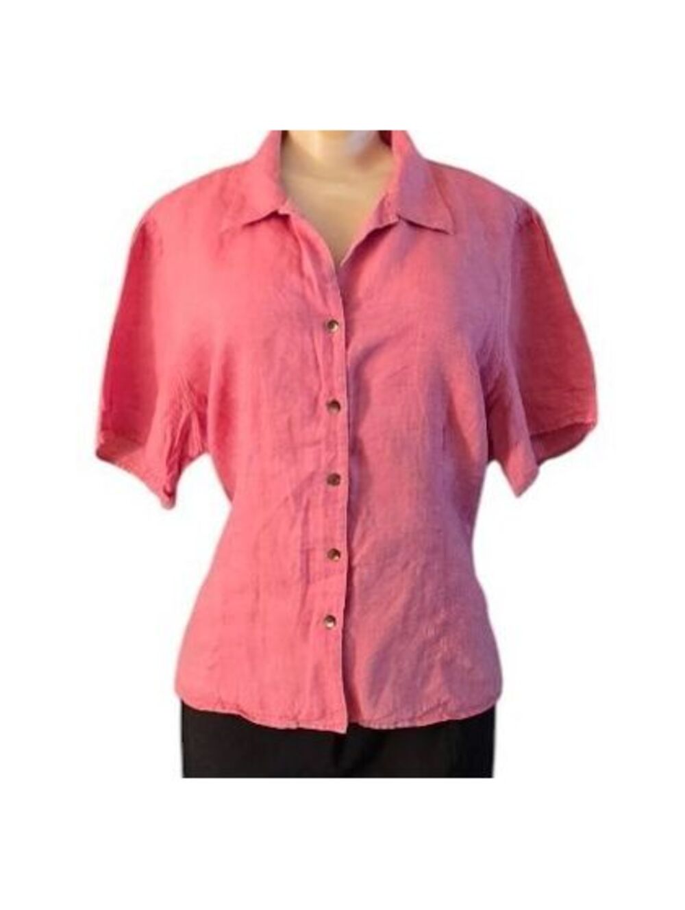 J Jill 100% Linen Coral Pink Button Front Shirt Blouse XL Coastal Summer